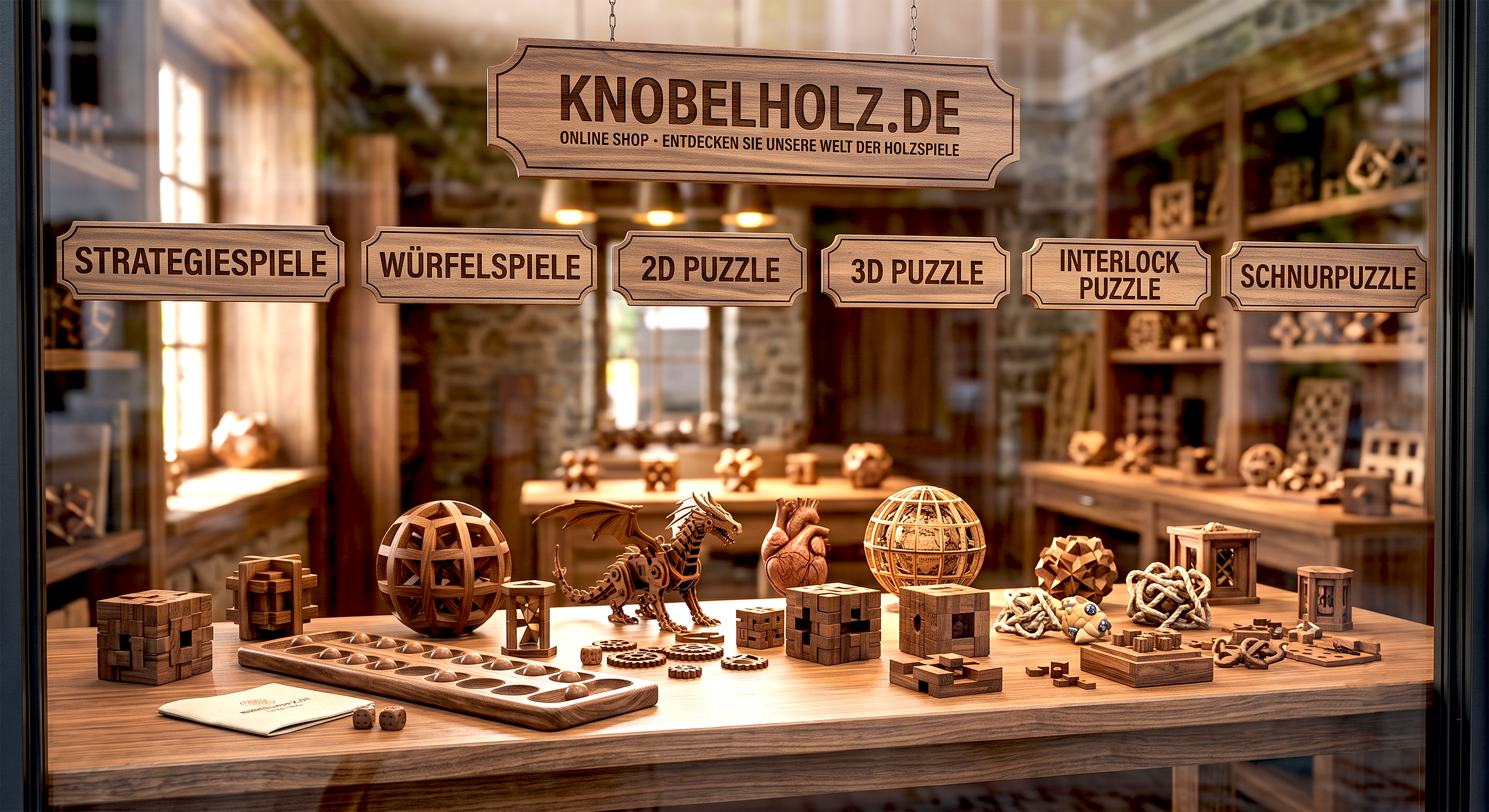 Knobelholz Shop mit Brettspielen Knobelspielen und Puzzle aus Holz [🤖 KI-generiert/bearbeitet | Quelle: Erstellt mit Gemini]